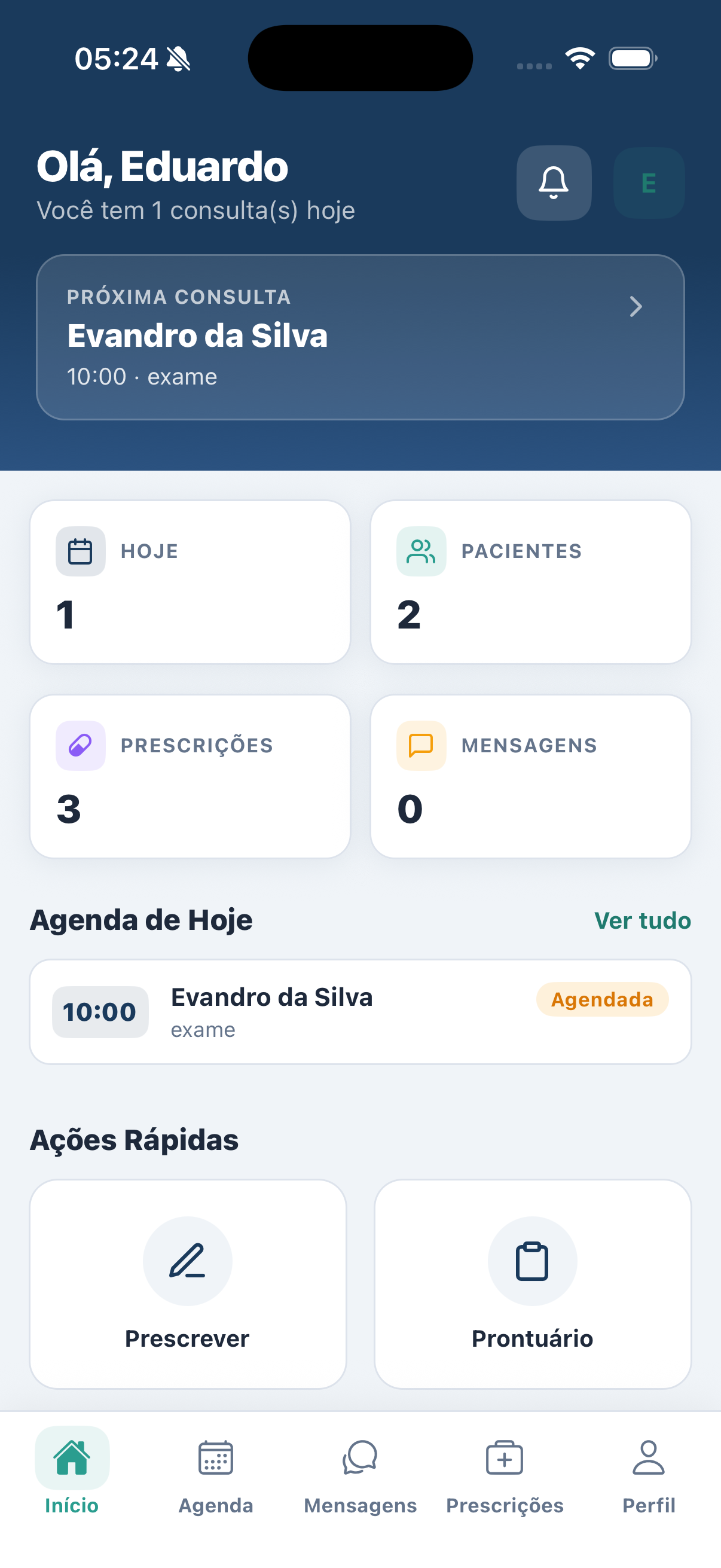 Tela inicial do app EstelMed