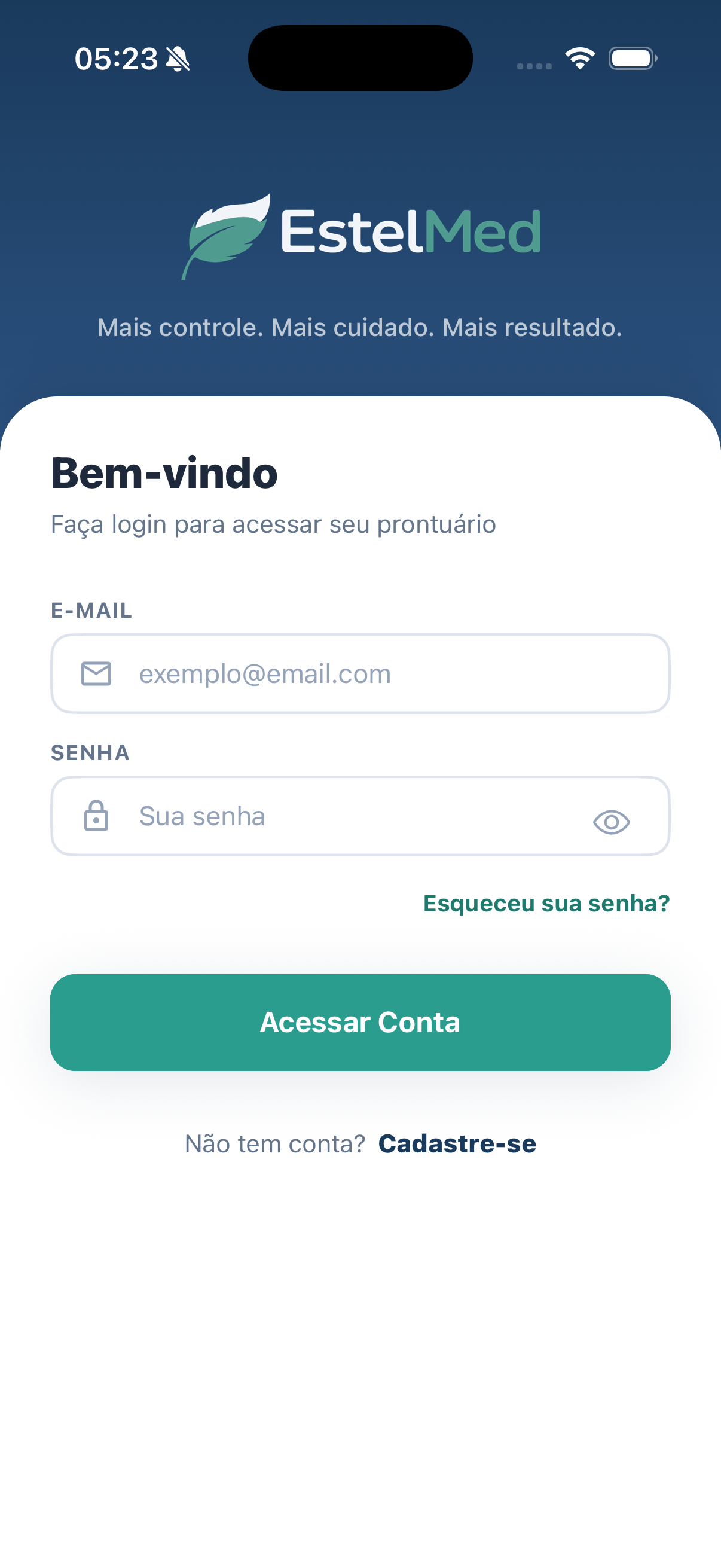 Tela de login do app EstelMed